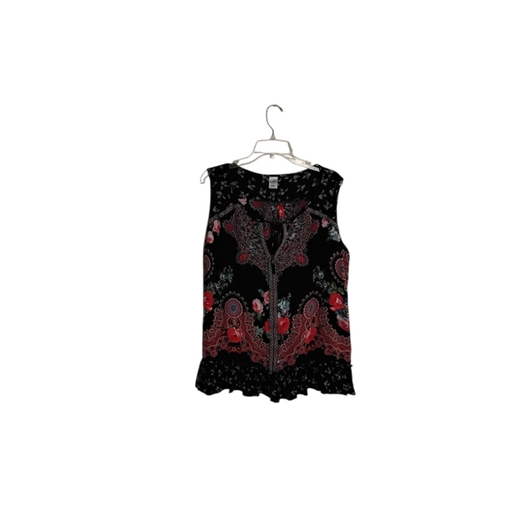 Bila Tops - Bila XXL Boho Floral Paisley Sleeveless Peplum Multicoĺoured Blouse